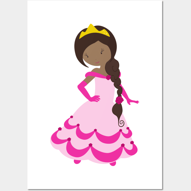 African American Princess, Crown, Gown, Pink Dress Wall Art by Jelena Dunčević